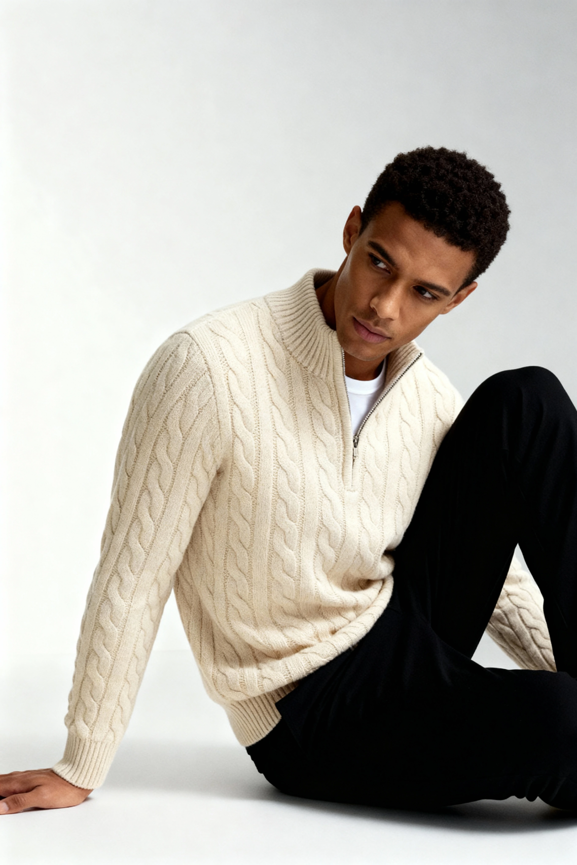 Harbour Men Quarter-Zip Up Sweater - Beige
