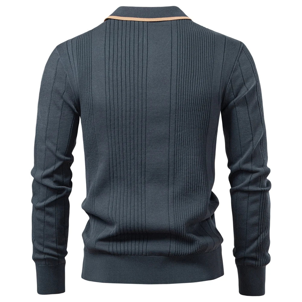 Langford Men Polo Knit Shirt Long Sleeve Button