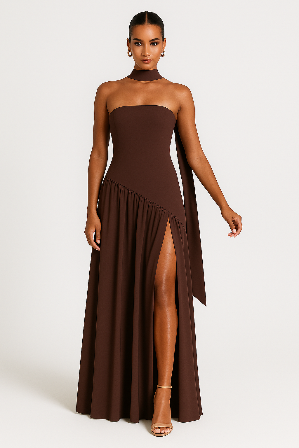 Deborah | Elegant Strapless Dress with High Slit for Women